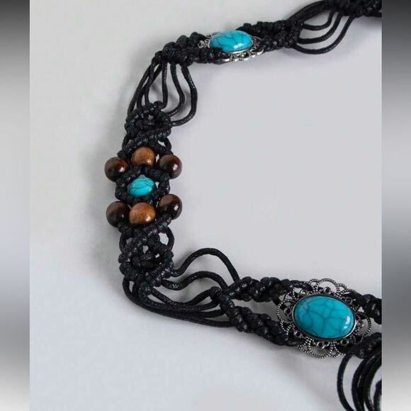 Chic Black and Turquoise Beaded Belt #1807 Beaded Belt - Lucky Barnstar Turquoise - Black Leather  main image 4